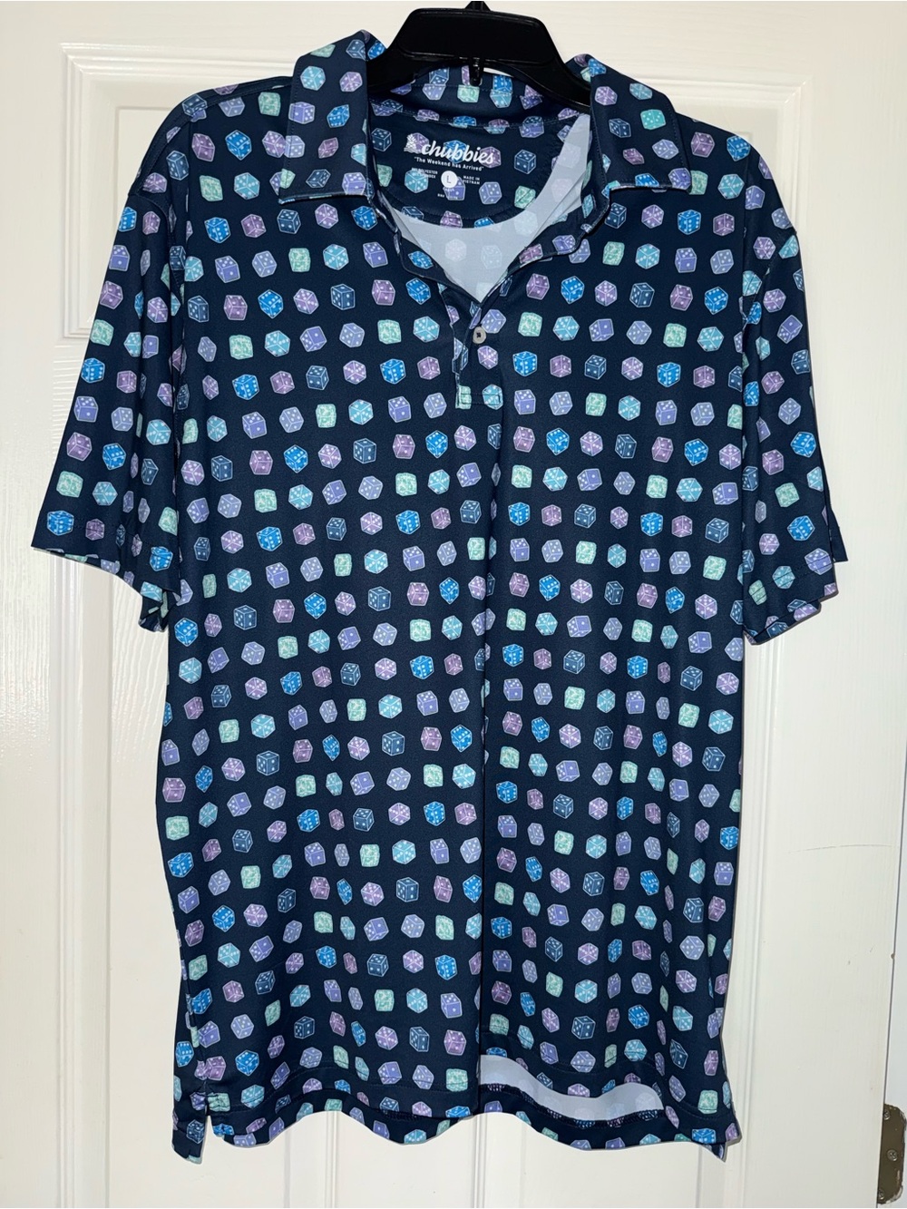 Men’s Chubbies Performance Polo with Multicolor Dice Print Size Large